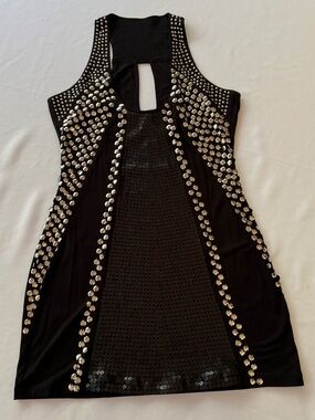 Vintage Arden B Beaded Studded Tunic Top Black Size S